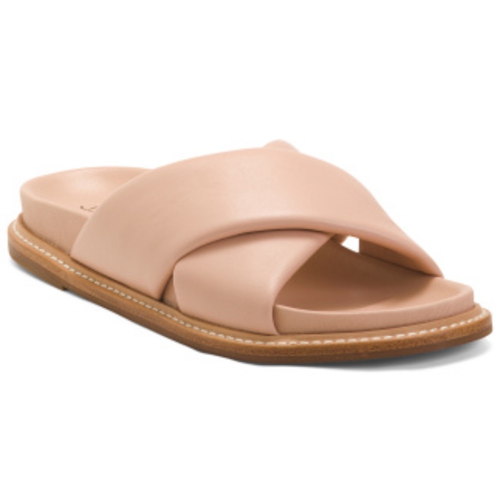 J/SLIDES ROLAND cris-cross slide sandals in Dusty Pink Leather (Size: 9.5)